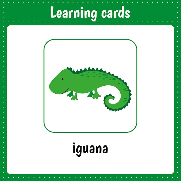 Cartões de aprendizagem para crianças animais iguana planilhas educacionais para crianças atividade pré-escolar