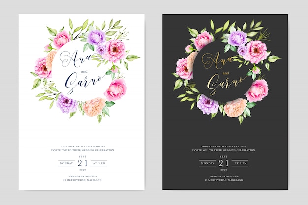 Cartões de casamento aquarela com moldura floral