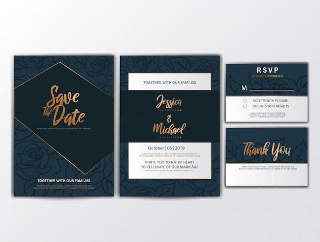 Cartões de convite de casamento com ornamento