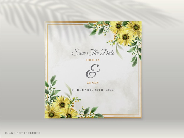 Cartões de convite de casamento com um lindo girassol desenhado à mão