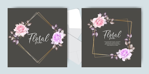 Cartões de convite de casamento editável com moldura floral e geométrica