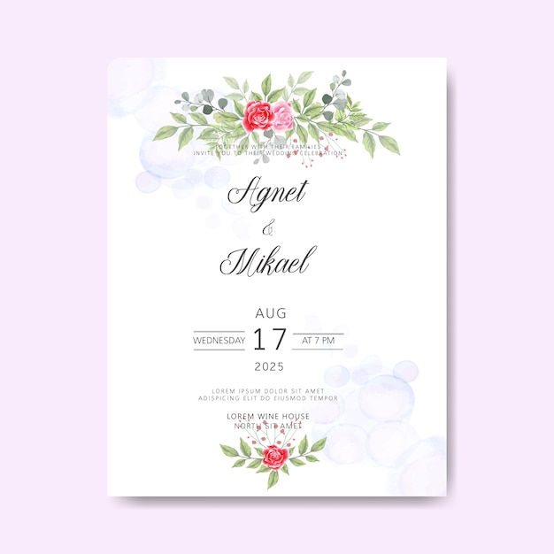 cartões de convite de casamento floral bonito e elegante