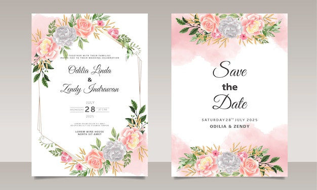 Cartões de convite de casamento retrô com belas flores