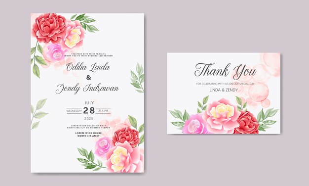 cartões de convite de casamento retrô com belas flores