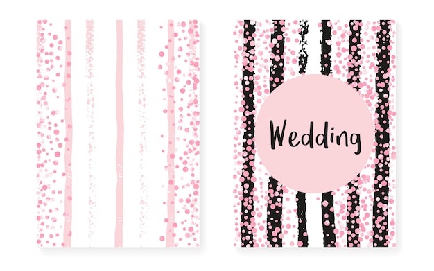 Cartões de glitter rosa com pontos e lantejoulas sho de casamento e noiva