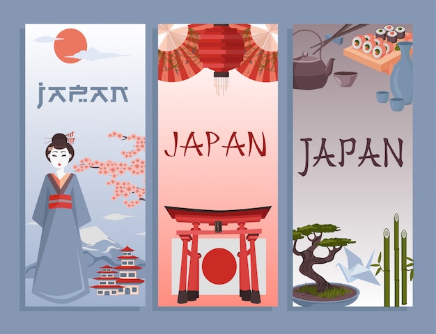 Cartões de ilustração japonesa ou cartaz