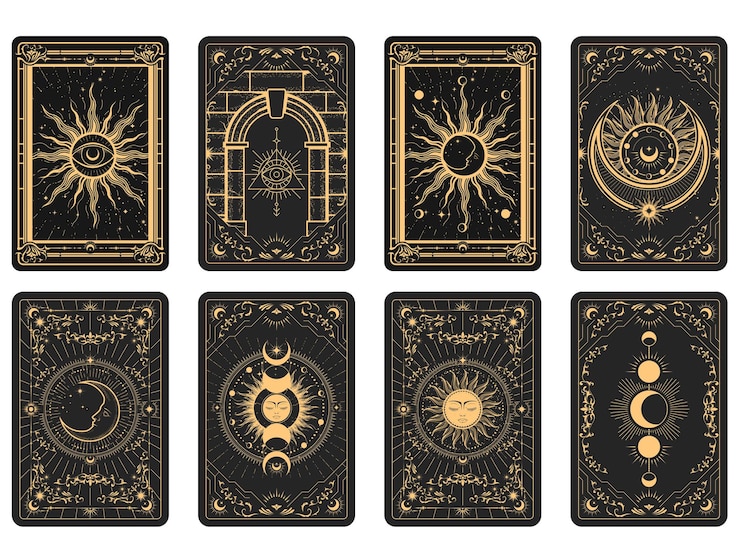 Vetor cartões de tarô lotes reverso lado quadro mágico com padrões esotéricos e símbolos místicos sol e lua