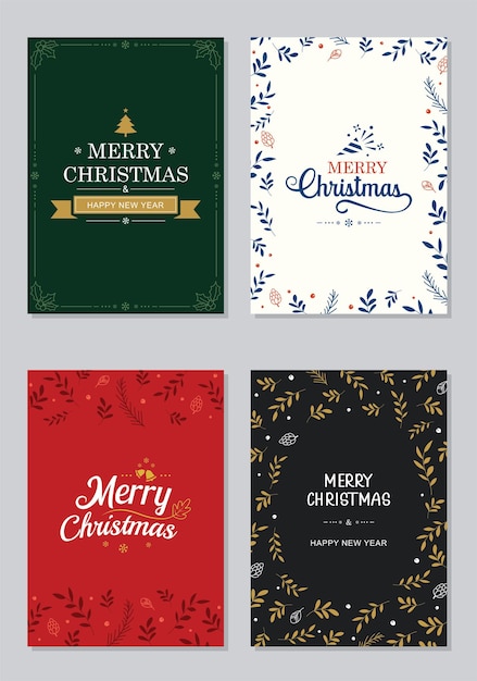 Cartões e convites de feliz Natal e feliz ano novo. Design de quadros e planos de fundo de férias felizes.