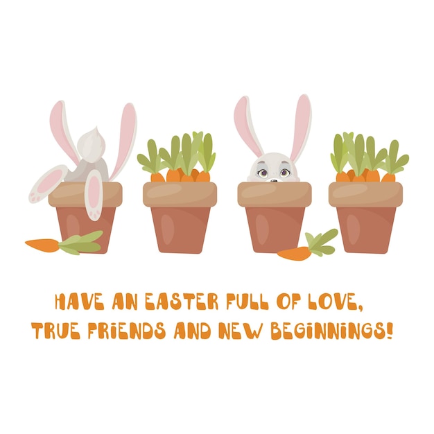 Vetor cartões fofos para a páscoa design desenhado à mão do cartão de saudação da primavera feliz feriado ilustração do vetor de coelhos da primavera