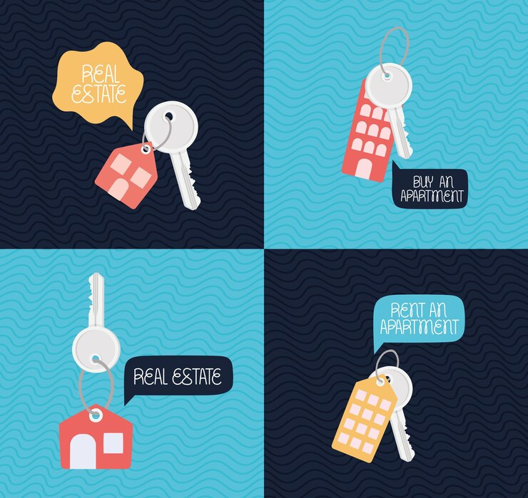 Vetor cartões imobiliários com chaveiro