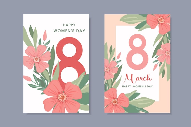 Cartões postais para o Dia da Mulher 8 de março Ilustração vetorial floral de primavera Parabéns pelo Dia da Muller
