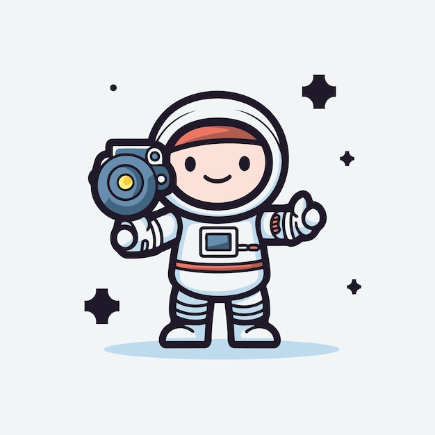 Vetor cartoon astronauta com câmera ilustração vetorial bonita e engraçada