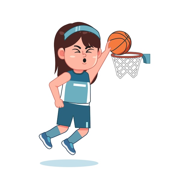 Cartoon bonita menina jogando basquete Slam Dunk Point