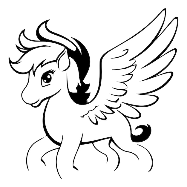 Vetor cartoon bonito pegasus na nuvem ilustração vetorial isolada em fundo branco