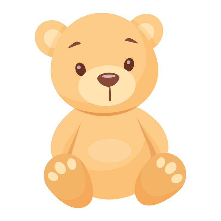 Cartoon bonito urso de pelúcia sentado com um sorriso amigável design plano em tons castanhos suaves perfeito para