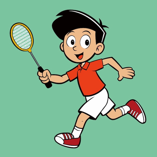 Cartoon Boy jogando badminton