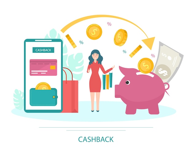 Cartoon Color Personagem Pessoa e Cashback Dinheiro Conceito Vector