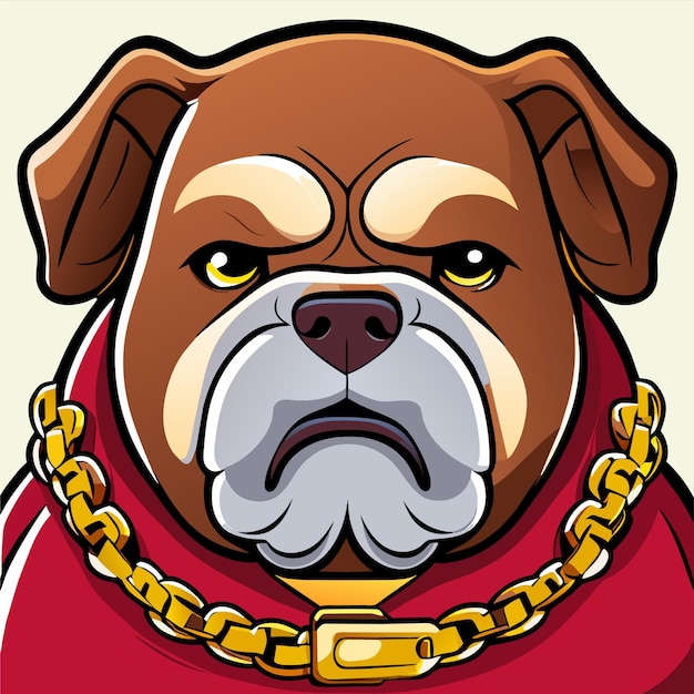 Vetor cartoon de bulldog usando cadeia de ouro desenhado à mão plano estiloso adesivo de desenho animado conceito de ícone isolado