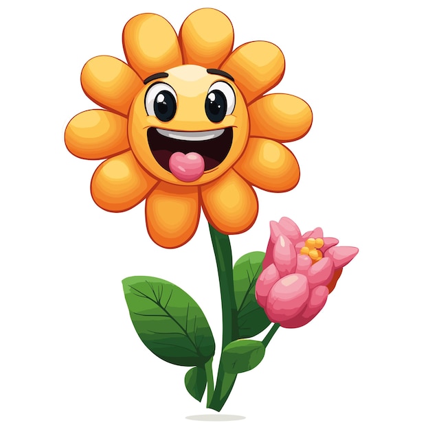 Vetor cartoon de flores fofas com emoji ilustração vetorial pro vetor