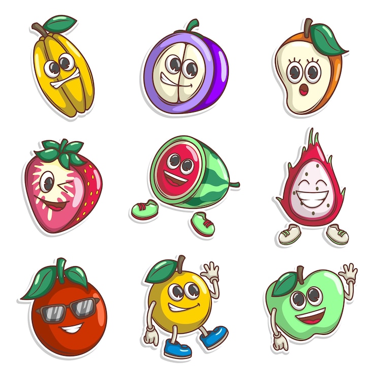 Vetor cartoon de frutas engraçado com expressão bonita