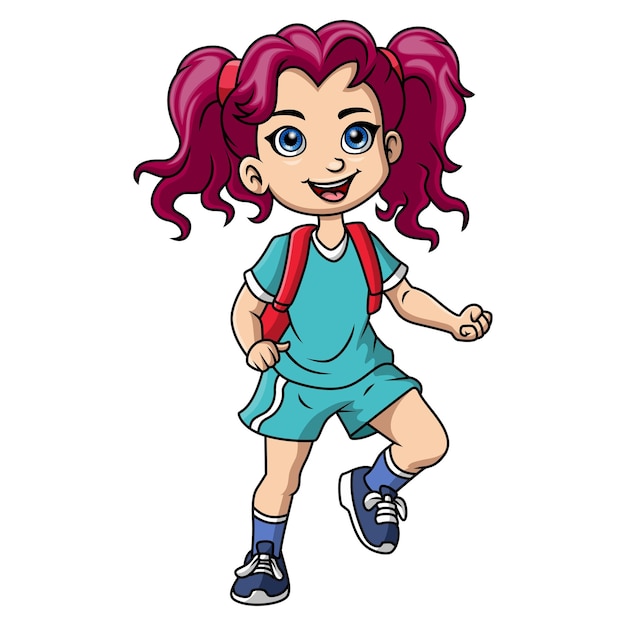 Vetor cartoon de garota de escola bonita com mochila