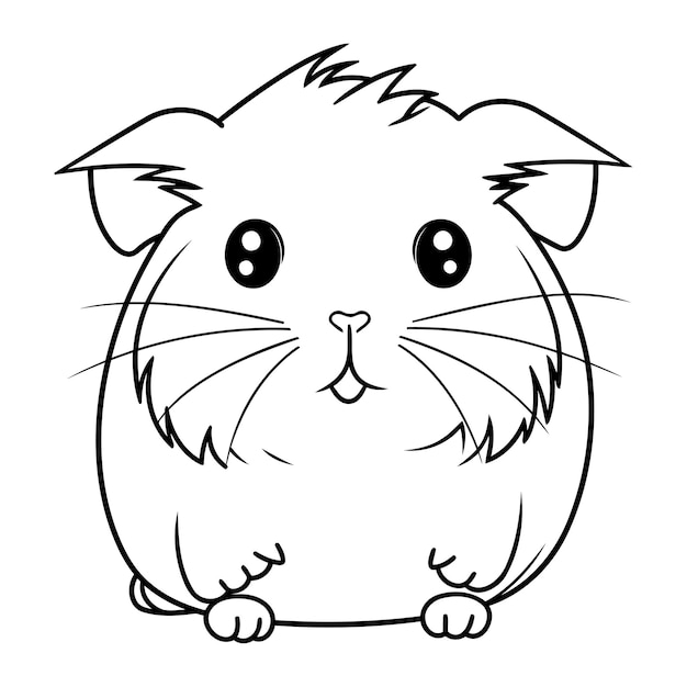 Vetor cartoon de hamster bonito ilustração em preto e branco para livro de colorir