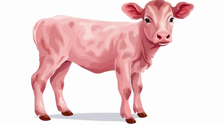 Vetor cartoon de ilustração vetorial de bezerro rosa bonito