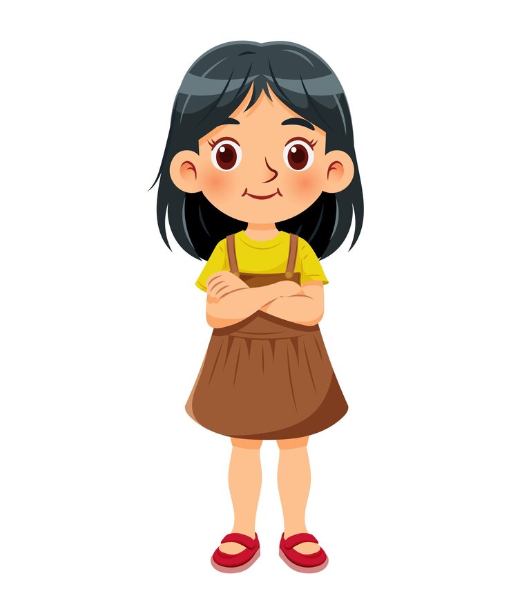 Vetor cartoon de ilustração vetorial de uma menina bonita de pé e sorrindo em roupas coloridas e casuais