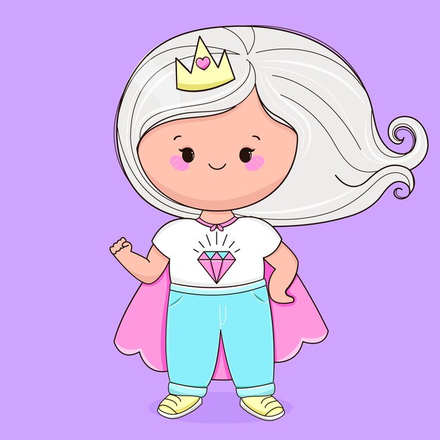 Vetor cartoon de princesa de power girl bonita feliz dia da mulher