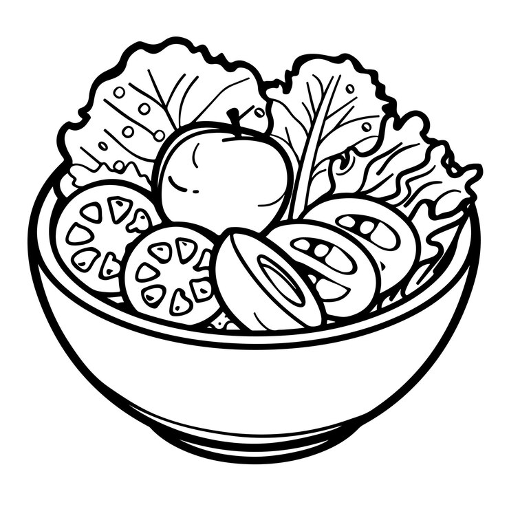 Vetor cartoon desenhado à mão de ilustração vetorial salada para crianças livro de colorir