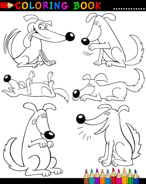 Cartoon dogs for coloring book or page