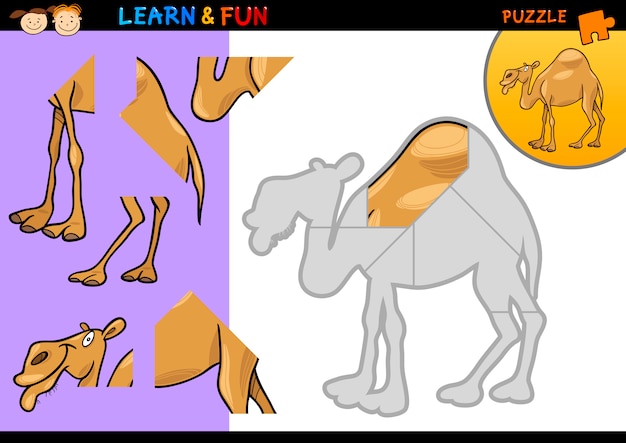 Cartoon dromedary camel puzzle game