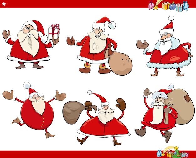cartoon feliz personagens de Papai Noel no tempo de Natal definido