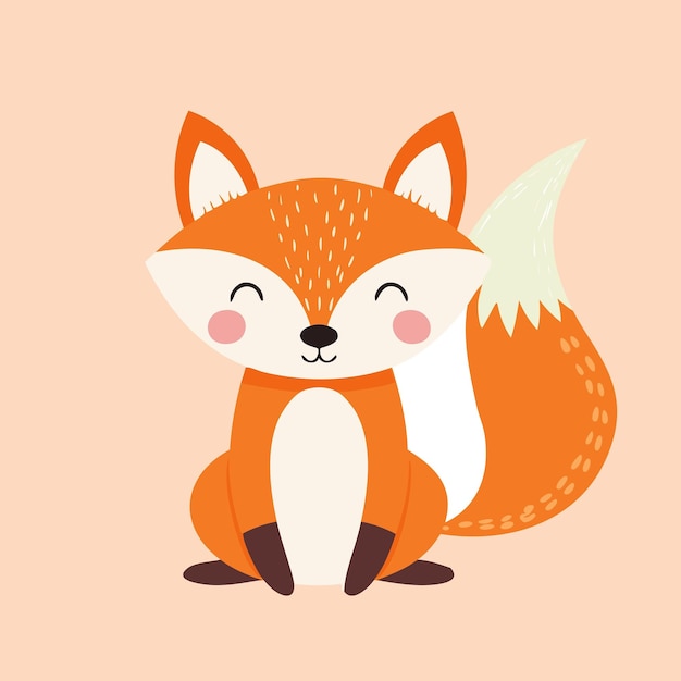 Cartoon Fox Cute e Adorável Sentado
