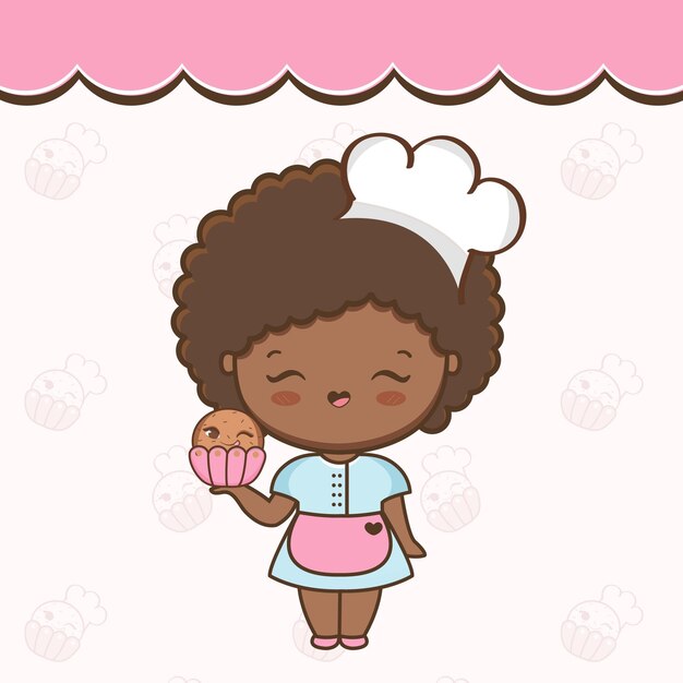 Vetor cartoon garota bonita com ilustração cupcake vetor