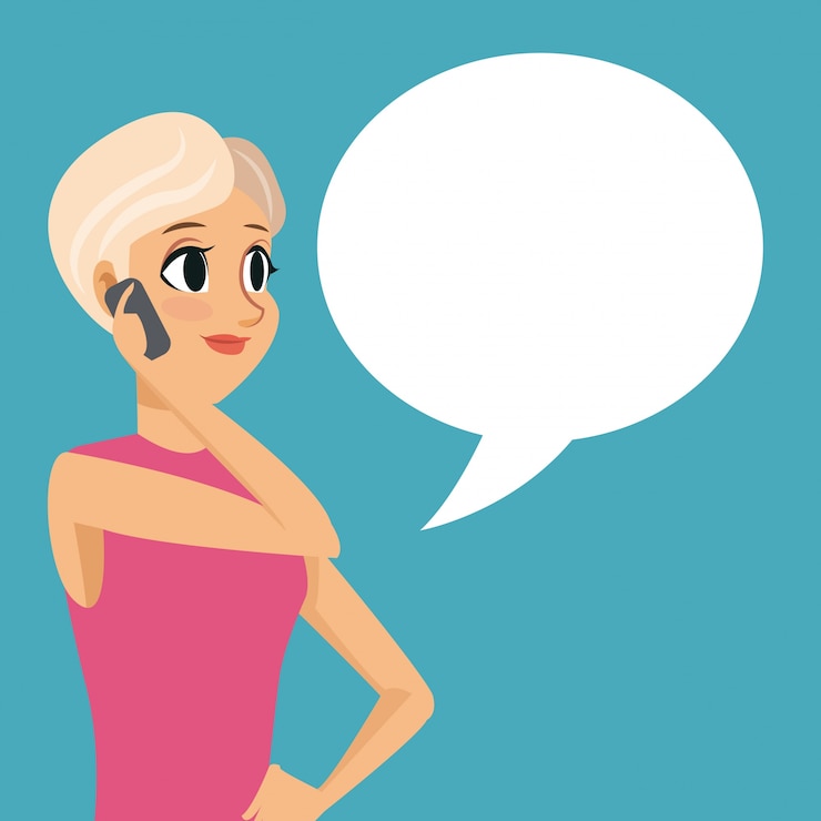 Vetor cartoon girl smartphone talk bubble speech