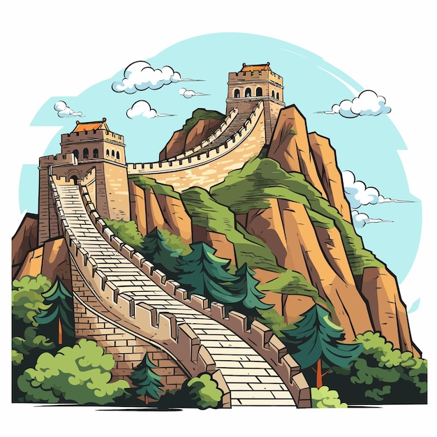 Vetor cartoon_great_wall_of_china_vector_ilustração