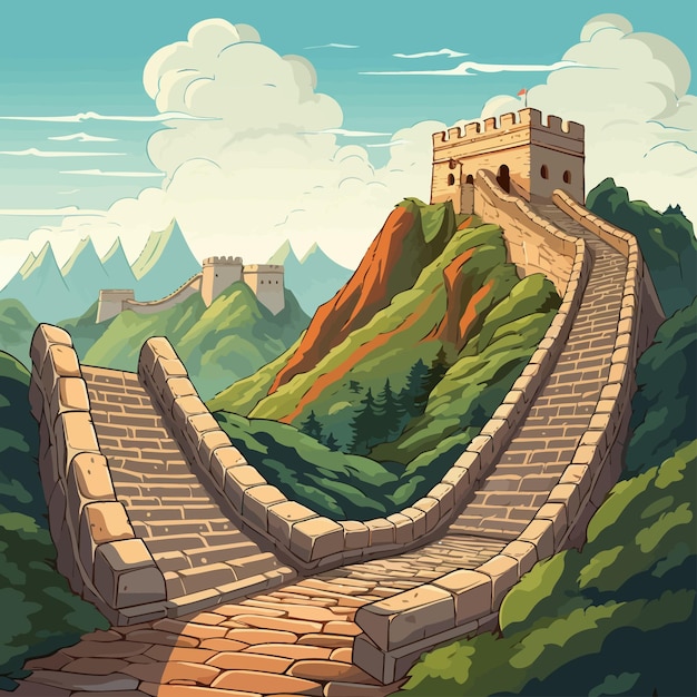 Vetor cartoon_great_wall_of_china_vector_ilustração