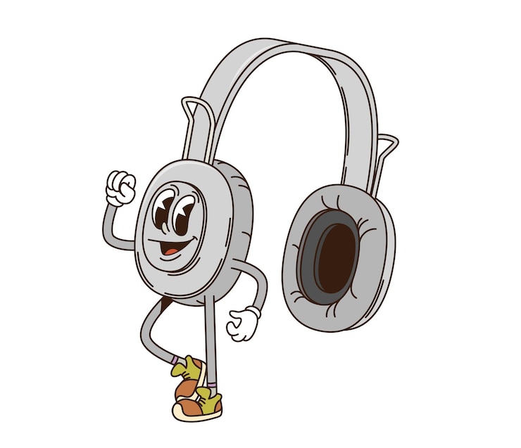 Vetor cartoon groovy computador headphs personagem retro