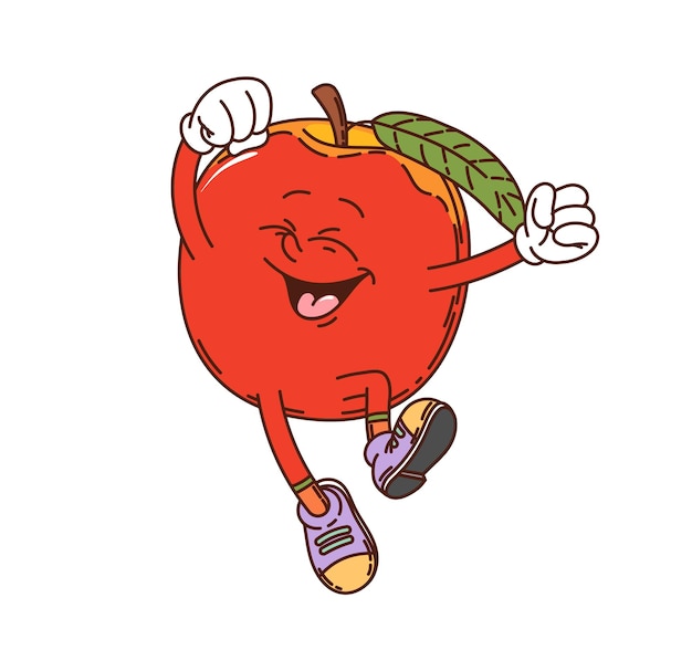 Cartoon groovy nectarine frutas personagem salto