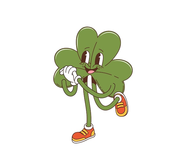 Vetor cartoon groovy shamrock trefoil trevo personagem