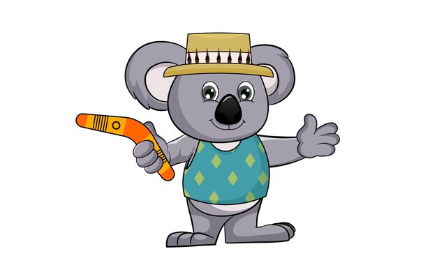 Vetor cartoon koala segurando um bumerangue