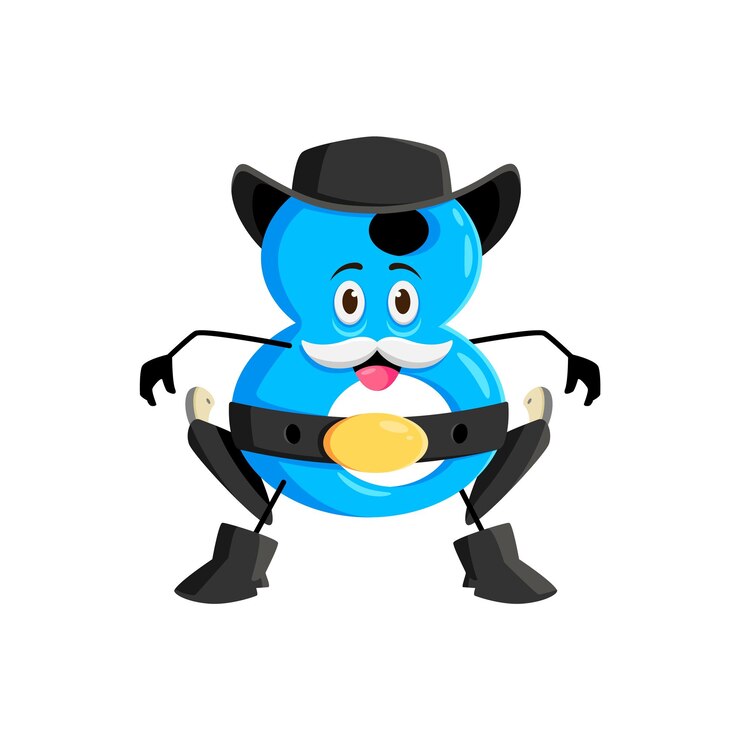 Vetor cartoon matemática número nove cowboy armado com pistolas