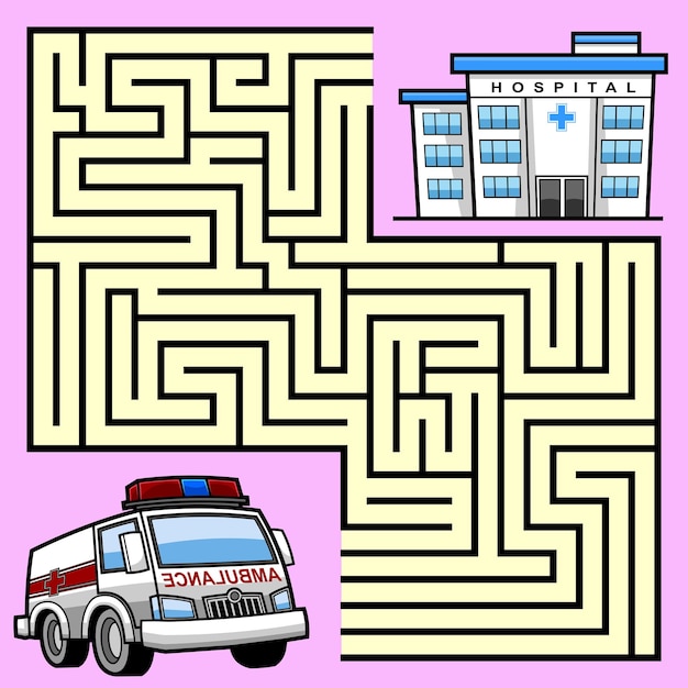 Cartoon maze game education for kids ajude o carro da ambulância a chegar ao hospital