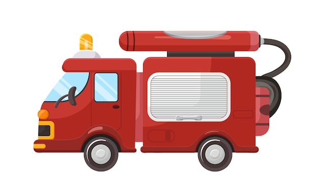 Vetor cartoon motor de emergência caminhão de bombeiros segurança bombeiro escada de resgate carro veículo de serviço sirene vermelho transporte de perigo equipamento de bombeiros isolado em fundo branco ilustração vetorial