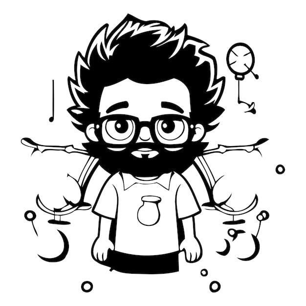 Vetor cartoon nerd boy com óculos ilustração vetorial isolada em fundo branco