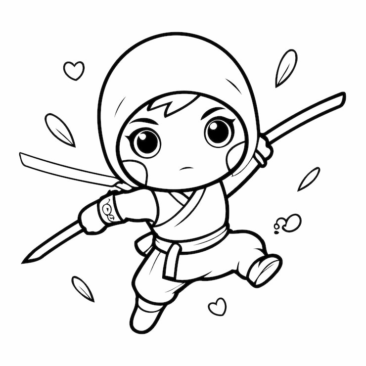 Vetor cartoon ninja desenhado à mão para crianças pequenas