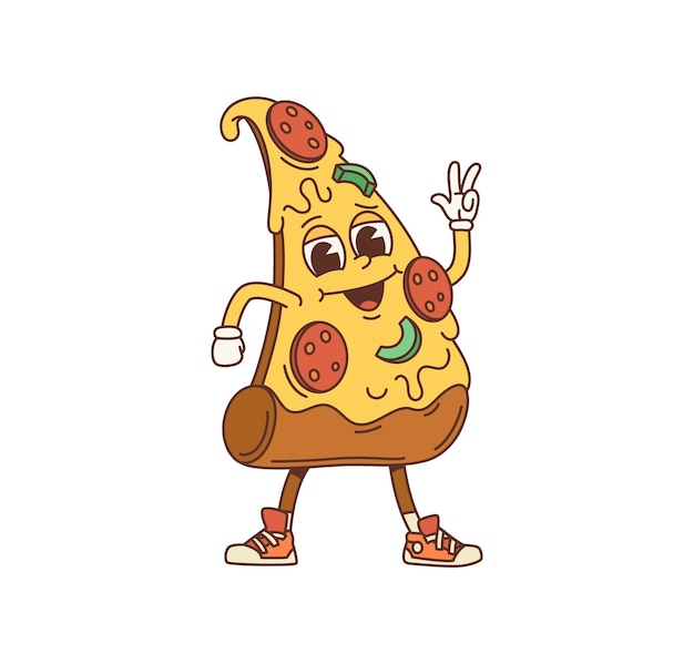 Cartoon pizza fatia groovy personagem de fast food