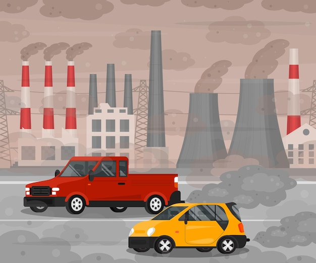 Cartoon poluição do ar conceito cartão poster vector