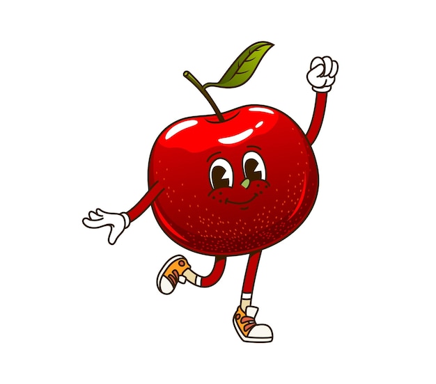 Cartoon retro groovy fruta de maçã personagem engraçado